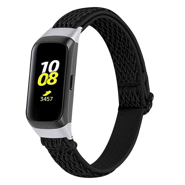 Adjustable Nylon Sport Loop Watch Band Braided Weave Replacement Strap for Samsung Galaxy Fit R375 - Black