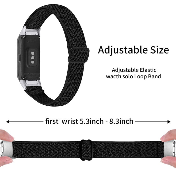 Adjustable Nylon Sport Loop Watch Band Braided Weave Replacement Strap for Samsung Galaxy Fit R375 - Black