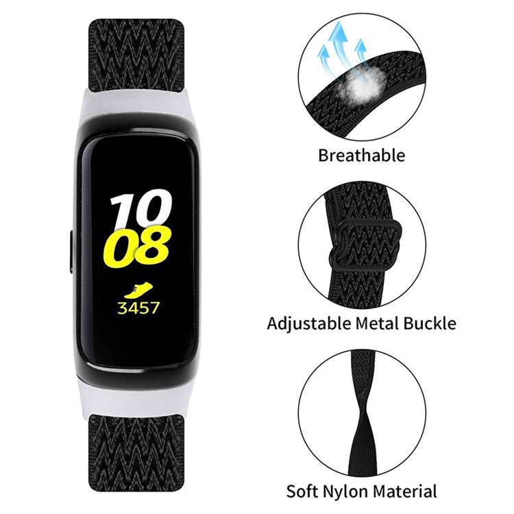 Adjustable Nylon Sport Loop Watch Band Braided Weave Replacement Strap for Samsung Galaxy Fit R375 - Black