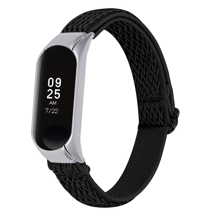 Braided Nylon Strap Watch Band Adjustable Elastic Solo Sports Loop Bracelet for Xiaomi Mi Band 4 / 3 - Black