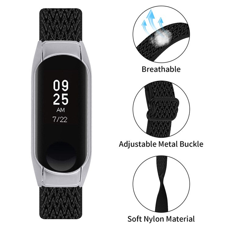 Braided Nylon Strap Watch Band Adjustable Elastic Solo Sports Loop Bracelet for Xiaomi Mi Band 4 / 3 - Black