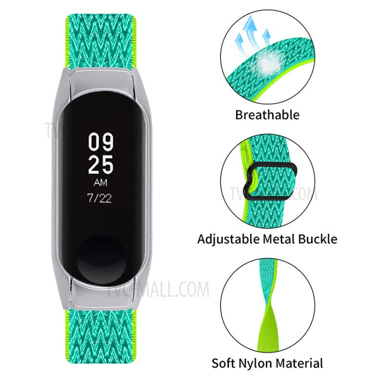 Braided Nylon Strap Watch Band Adjustable Elastic Solo Sports Loop Bracelet for Xiaomi Mi Band 4 / 3 - Yellow/Green