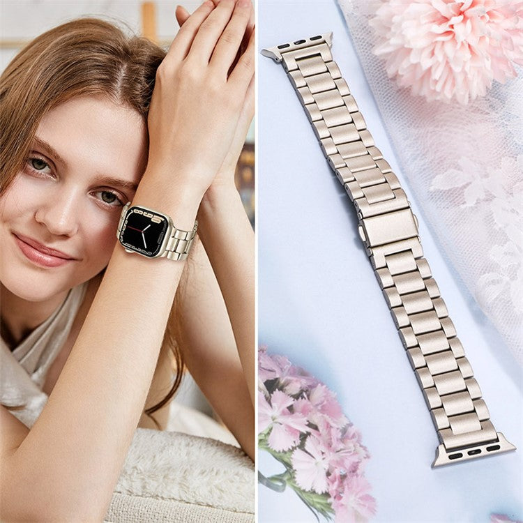 Watch Strap for Apple Watch Series 10 42mm / 9 8 7 41mm / SE (2023) SE (2022) SE 6 5 4 40mm / 3 2 1 38mm Three Beads Stainless Steel Watch Band - Starlight