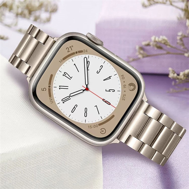 Watch Strap for Apple Watch Series 10 42mm / 9 8 7 41mm / SE (2023) SE (2022) SE 6 5 4 40mm / 3 2 1 38mm Three Beads Stainless Steel Watch Band - Starlight