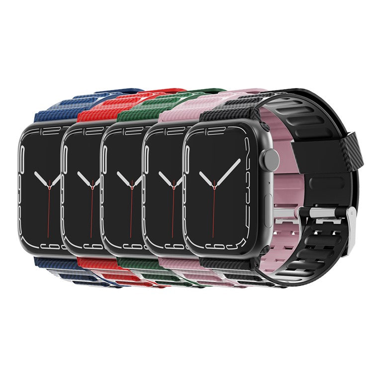 TPU Watch Strap Carbon Fiber Texture Watch Band Strap Replacement for Apple Watch Series Series 7 41mm - Pink