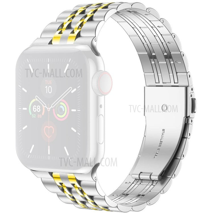 Metal Watch Band 7-Beads Stainless Steel Bracelet Strap Replacement for Apple Watch Series 10 42mm / 9 8 7 41mm / 6 5 4 SE SE (2022) SE (2023) 40mm / 3 2 1 38mm - Silver / Gold