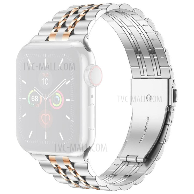 Solid Stainless Steel Watch Band 7-Beads Watch Strap Bracelet for Apple Watch Series 10 46mm / Ultra 2 Ultra 49mm / 9 8 7 45mm / SE (2023) SE (2022) SE 6 5 4 44mm / 3 2 1 42mm - Silver / Rose Gold