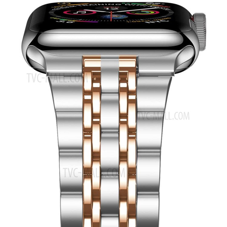 Solid Stainless Steel Watch Band 7-Beads Watch Strap Bracelet for Apple Watch Series 10 46mm / Ultra 2 Ultra 49mm / 9 8 7 45mm / SE (2023) SE (2022) SE 6 5 4 44mm / 3 2 1 42mm - Silver / Rose Gold