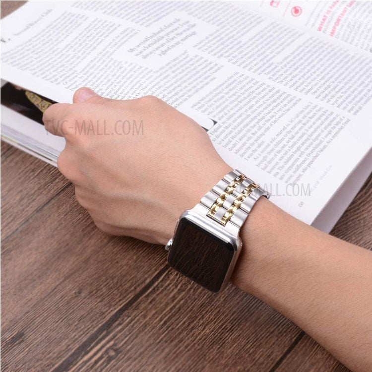 Solid Stainless Steel Watch Band 7-Beads Watch Strap Bracelet for Apple Watch Series 10 46mm / Ultra 2 Ultra 49mm / 9 8 7 45mm / SE (2023) SE (2022) SE 6 5 4 44mm / 3 2 1 42mm - Silver / Rose Gold
