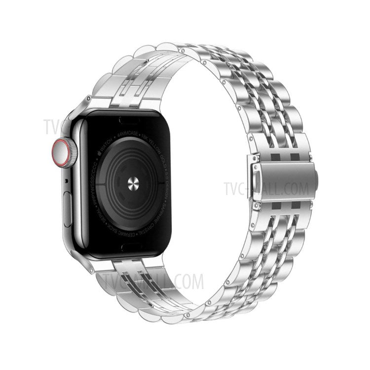 Solid Stainless Steel Watch Band 7-Beads Watch Strap Bracelet for Apple Watch Series 10 46mm / Ultra 2 Ultra 49mm / 9 8 7 45mm / SE (2023) SE (2022) SE 6 5 4 44mm / 3 2 1 42mm - Silver