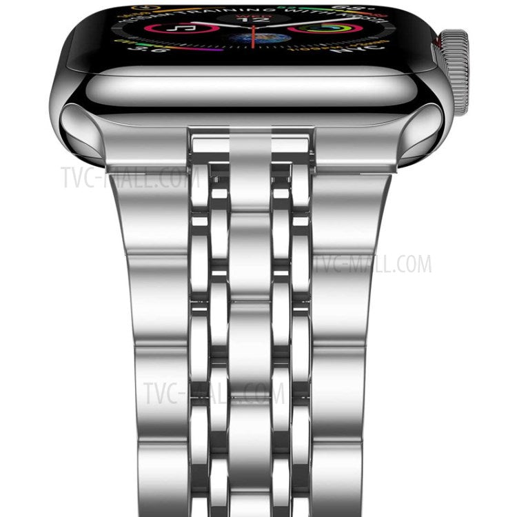 Solid Stainless Steel Watch Band 7-Beads Watch Strap Bracelet for Apple Watch Series 10 46mm / Ultra 2 Ultra 49mm / 9 8 7 45mm / SE (2023) SE (2022) SE 6 5 4 44mm / 3 2 1 42mm - Silver