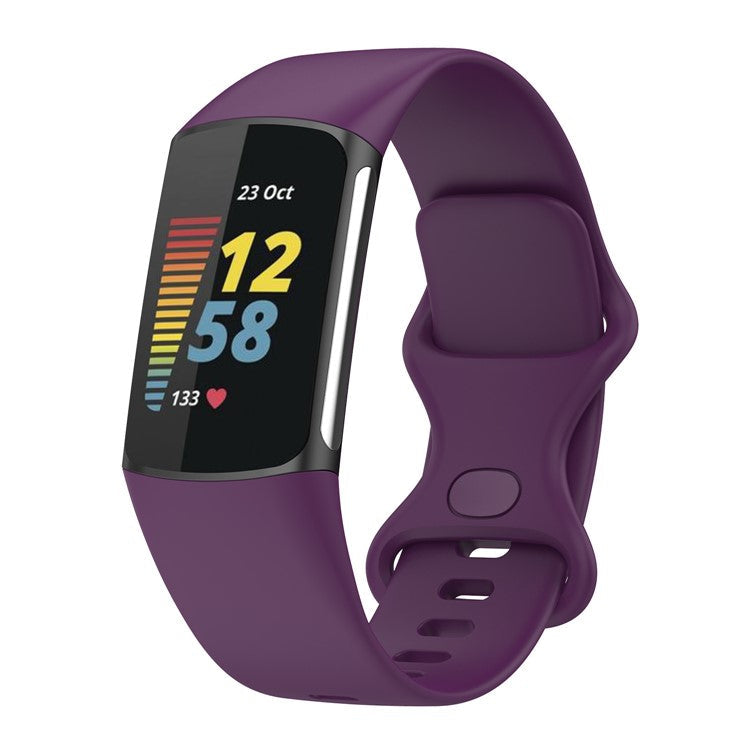 Soft TPU Replacement Watch Strap Smart Watch Band Strap (Size: L) for Fitbit Charge 5 - Dark Purple