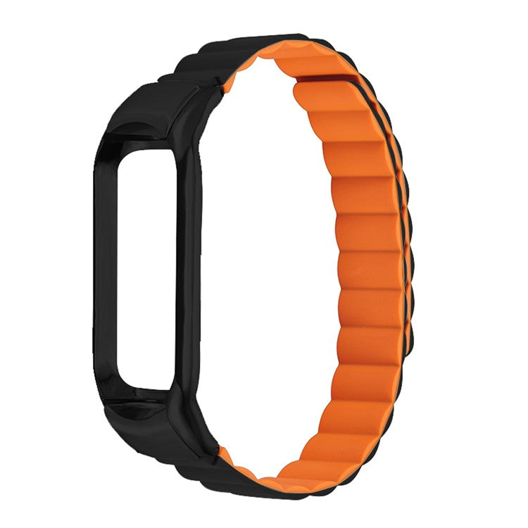 Silicone Magnetic Suction Watch Strap Replacement Wristband for Xiaomi Mi Band 5/6/7 - Black/Orange
