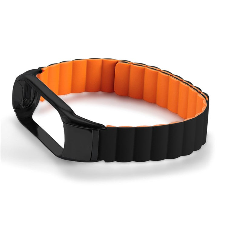 Silicone Magnetic Suction Watch Strap Replacement Wristband for Xiaomi Mi Band 5/6/7 - Black/Orange