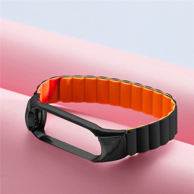 Silicone Magnetic Suction Watch Strap Replacement Wristband for Xiaomi Mi Band 5/6/7 - Black/Orange