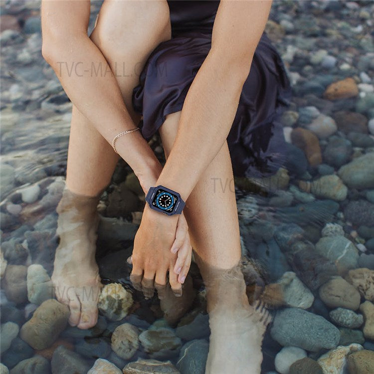 Electroplating One-Piece Soft TPU Smart Watch Replacement Strap for Apple Watch Series 10 42mm / 9 8 7 41mm / 6 5 4 SE SE (2022) SE (2023) 40mm / 3 2 1 38mm - Dark Blue / Blue