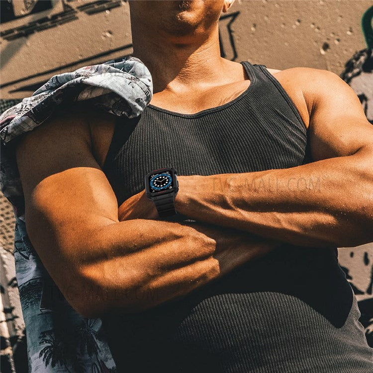 Electroplating One-piece Soft TPU Watch Band Replacement Wrist Strap for Apple Watch Series 6 / SE 44mm / SE (2022) 44mm / 5 / 4 44mm / 1 / 2 / 3 42mm / 7 45mm - Black / Black