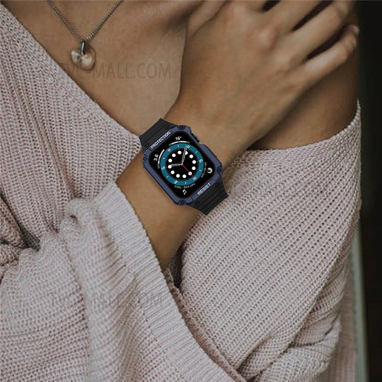 Electroplating One-piece Soft TPU Watch Band Replacement Wrist Strap for Apple Watch Series 6 / SE 44mm / SE (2022) 44mm / 5 / 4 44mm / 1 / 2 / 3 42mm / 7 45mm - Black / Blue