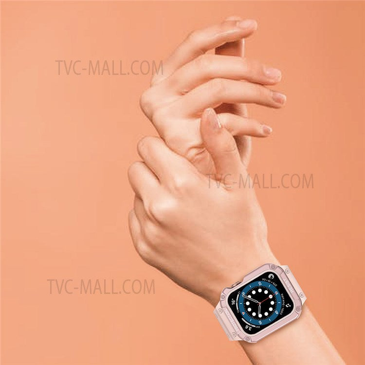 Electroplating One-piece Soft TPU Watch Band Replacement Wrist Strap for Apple Watch Series 6 / SE 44mm / SE (2022) 44mm / 5 / 4 44mm / 1 / 2 / 3 42mm / 7 45mm - Pink / Rose Pink