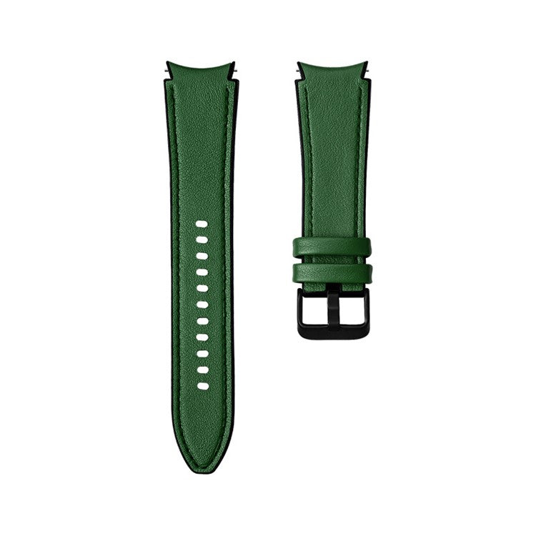 20mm Adjustable Leather Watch Band Strap for Samsung Galaxy Watch6 40mm 44mm / Watch6 Classic 43mm 47mm / Watch 5 40mm 44mm / 5 Pro 45mm / Watch4 40mm 44mm - Dark Green