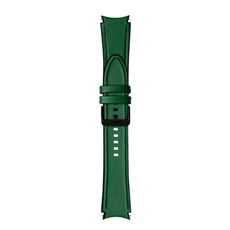 20mm Adjustable Leather Watch Band Strap for Samsung Galaxy Watch6 40mm 44mm / Watch6 Classic 43mm 47mm / Watch 5 40mm 44mm / 5 Pro 45mm / Watch4 40mm 44mm - Dark Green
