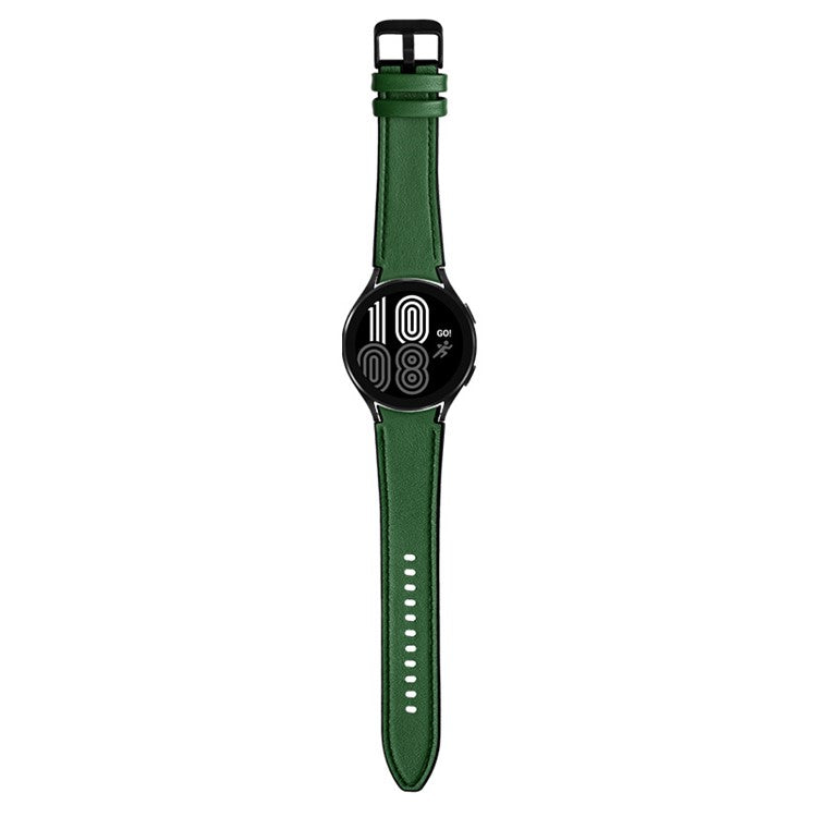 20mm Adjustable Leather Watch Band Strap for Samsung Galaxy Watch6 40mm 44mm / Watch6 Classic 43mm 47mm / Watch 5 40mm 44mm / 5 Pro 45mm / Watch4 40mm 44mm - Dark Green