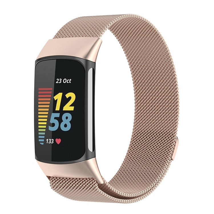 Milanese Stainless Steel Fine Mesh Smart Watch Band Strap for Fitbit Charge 6 / 5 - Champagne
