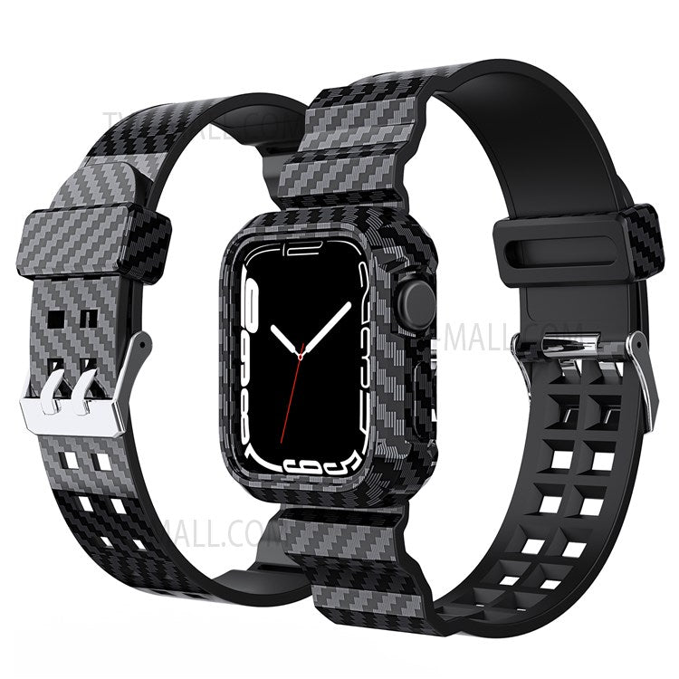 Carbon Fiber Texture 20mm Soft TPU Watch Band Skin-Friendly Band Strap for Apple Watch Series 7 45mm - Black