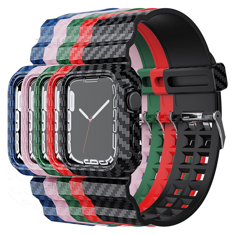 Carbon Fiber Texture 20mm Soft TPU Watch Band Skin-Friendly Band Strap for Apple Watch Series 7 45mm - Black