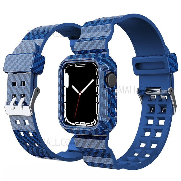 Carbon Fiber Texture 20mm TPU Watch Band Shockproof Rugged Sports Replacement Strap for Apple Watch Series 7 41mm - Blue