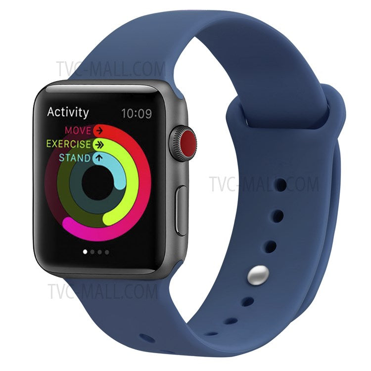 Snap Button Adjustment Silicone Watch Band Strap for Apple Watch Ultra 49mm / Ultra 2 49mm / Series 9 45mm / SE (2023) 44mm / Series 8 45mm / 7 45mm / Watch Series 6 / 5 / 4 / SE 44mm / SE (2022) 44mm / Watch Series 3 / 2 / 1 42mm - Dark Blue