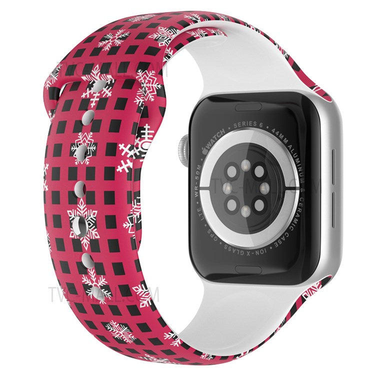 Christmas Pattern Printing Smart Watch Band Silicone Wrist Strap for Apple Watch Series 10 42mm / 9 8 7 41mm / 6 5 4 SE SE (2022) SE (2023) 40mm / 3 2 1 38mm, Size L - Snowflake / Plaid