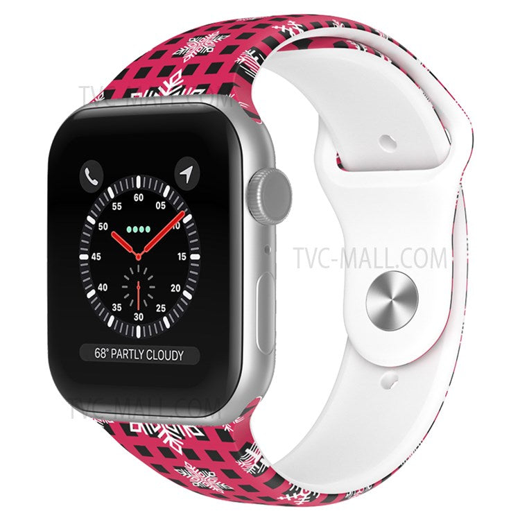 Christmas Pattern Printing Smart Watch Band Silicone Wrist Strap for Apple Watch Series 10 42mm / 9 8 7 41mm / 6 5 4 SE SE (2022) SE (2023) 40mm / 3 2 1 38mm, Size L - Snowflake / Plaid