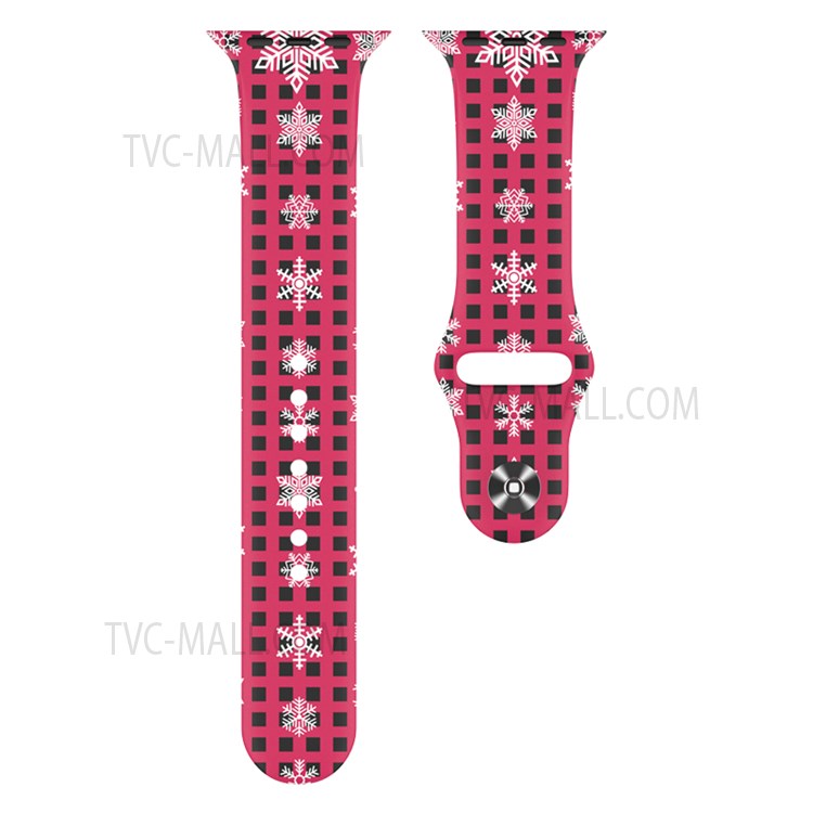 Christmas Pattern Printing Smart Watch Band Silicone Wrist Strap for Apple Watch Series 10 42mm / 9 8 7 41mm / 6 5 4 SE SE (2022) SE (2023) 40mm / 3 2 1 38mm, Size L - Snowflake / Plaid