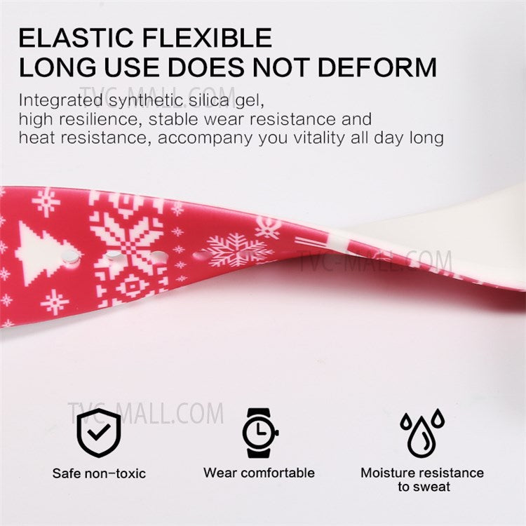 Christmas Pattern Printing Smart Watch Band Silicone Wrist Strap for Apple Watch Series 10 42mm / 9 8 7 41mm / 6 5 4 SE SE (2022) SE (2023) 40mm / 3 2 1 38mm, Size L - Snowflake / Plaid