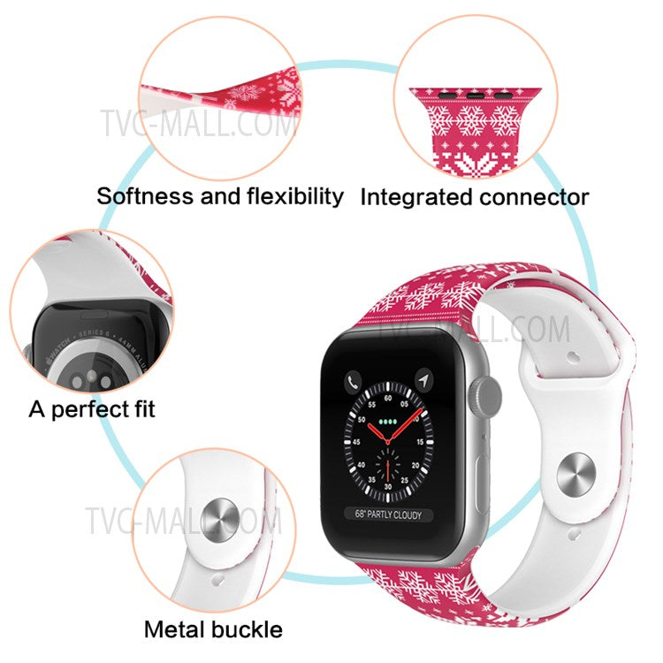 Christmas Pattern Printing Smart Watch Band Silicone Wrist Strap for Apple Watch Series 10 42mm / 9 8 7 41mm / 6 5 4 SE SE (2022) SE (2023) 40mm / 3 2 1 38mm, Size L - Snowflake / Plaid