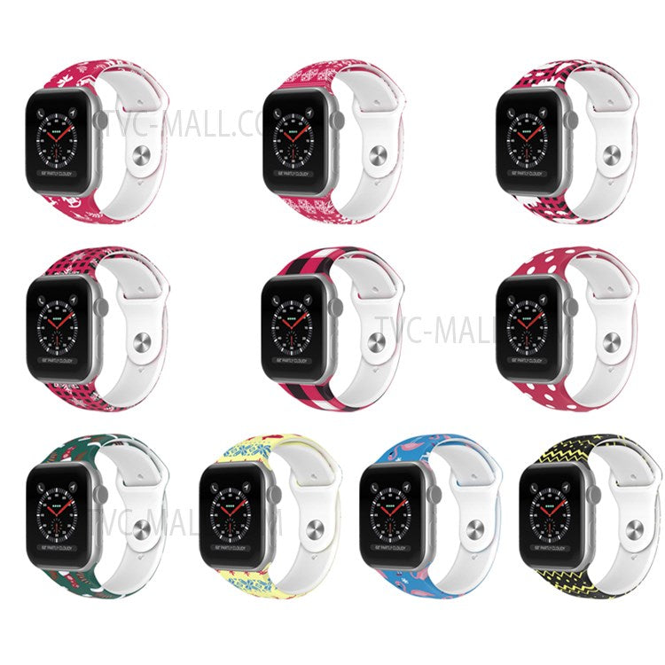 Christmas Pattern Printing Smart Watch Band Silicone Wrist Strap for Apple Watch Series 10 42mm / 9 8 7 41mm / 6 5 4 SE SE (2022) SE (2023) 40mm / 3 2 1 38mm, Size L - Snowflake / Plaid