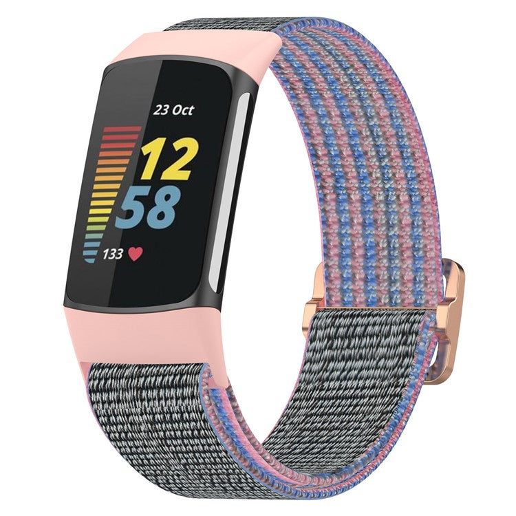 Adjustable Waterproof Smart Watch Band Elastic Nylon Replacement Straps for Fitbit Charge 6 / 5 - Pink