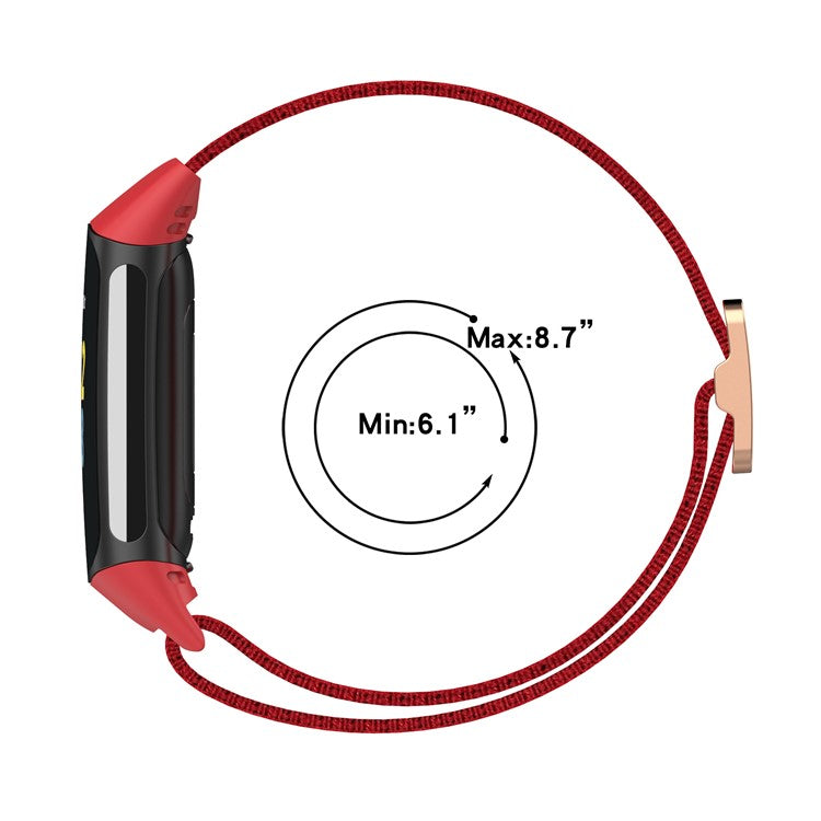 Adjustable Waterproof Smart Watch Band Elastic Nylon Replacement Straps for Fitbit Charge 6 / 5 - Pink