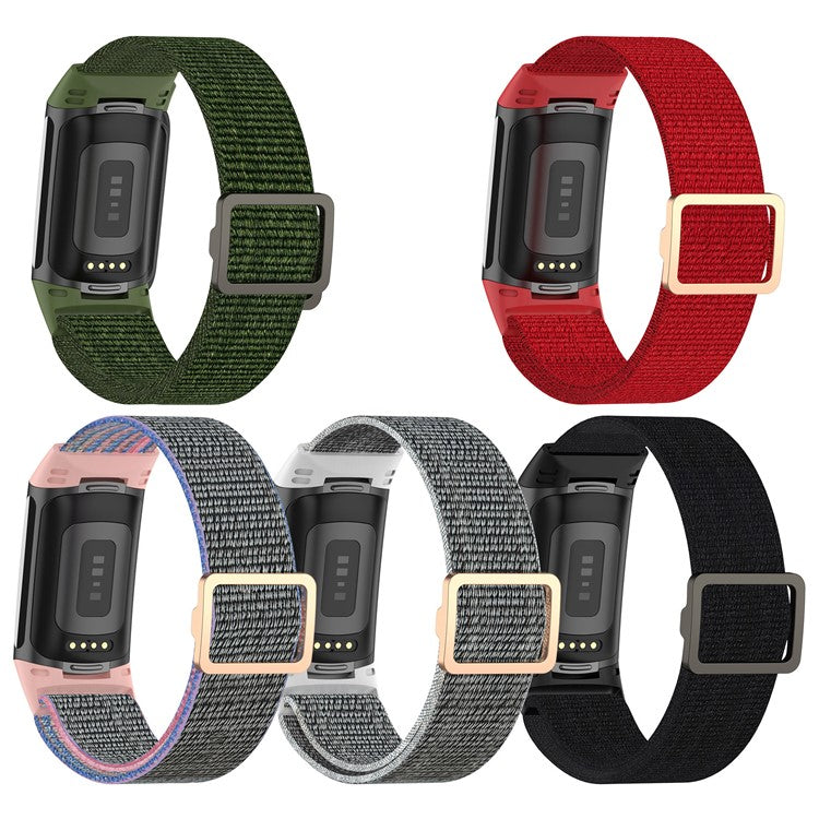 Adjustable Waterproof Smart Watch Band Elastic Nylon Replacement Straps for Fitbit Charge 6 / 5 - Pink