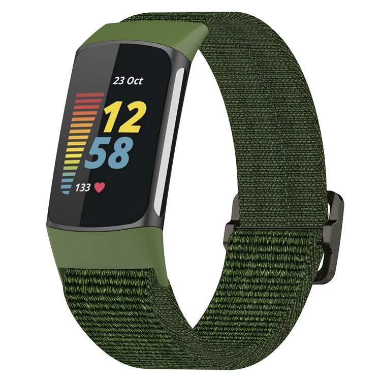 Adjustable Waterproof Smart Watch Band Elastic Nylon Replacement Straps for Fitbit Charge 6 / 5 - Green