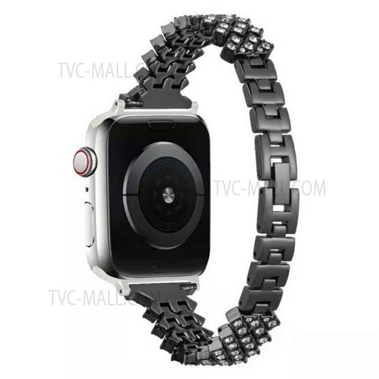 Rhinestone Aluminium Alloy Watch Band Metal Strap Bracelet for Apple Watch Series 10 42mm / 9 8 7 41mm / 6 5 4 SE SE (2022) SE (2023) 40mm / 3 2 1 38mm - Black