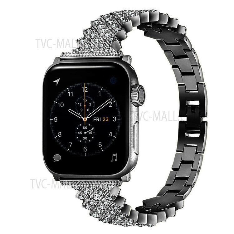 Rhinestone Aluminium Alloy Watch Band Metal Strap Bracelet for Apple Watch Series 10 42mm / 9 8 7 41mm / 6 5 4 SE SE (2022) SE (2023) 40mm / 3 2 1 38mm - Black