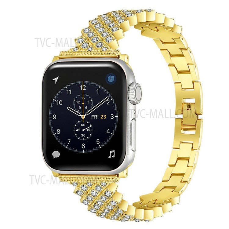 Rhinestone Aluminium Alloy Watch Band Metal Strap Bracelet for Apple Watch Series 10 42mm / 9 8 7 41mm / 6 5 4 SE SE (2022) SE (2023) 40mm / 3 2 1 38mm - Gold