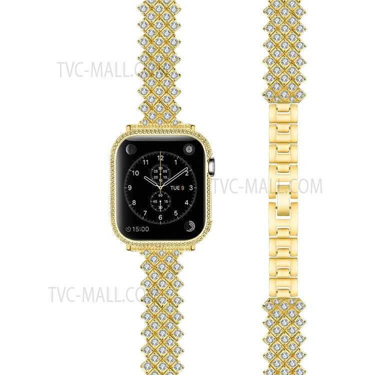 Rhinestone Aluminium Alloy Watch Band Metal Strap Bracelet for Apple Watch Series 10 42mm / 9 8 7 41mm / 6 5 4 SE SE (2022) SE (2023) 40mm / 3 2 1 38mm - Gold