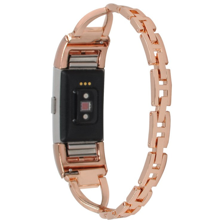Aluminum Alloy X-shaped Watch Strap with Rhinestones Decor Smart Watch Band Wrist Strap for Fitbit Charge 6 / 5 - Rose Gold