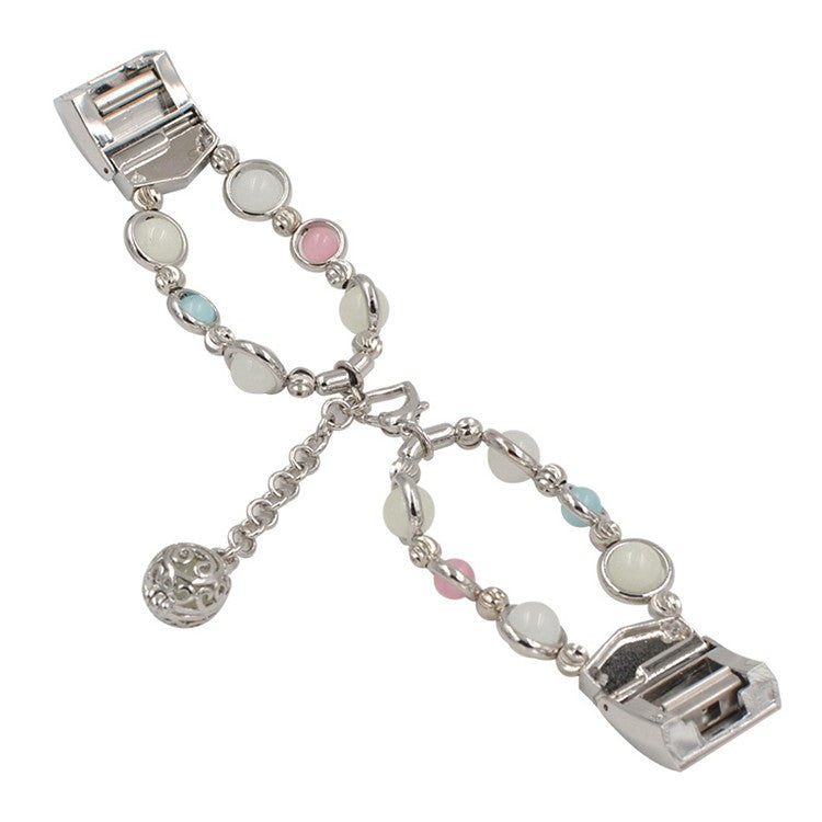 Agate Luminous Bead Decor Metal Replacement Watch Band Wrist Strap for Fitbit Charge 6 / 5 - Silver