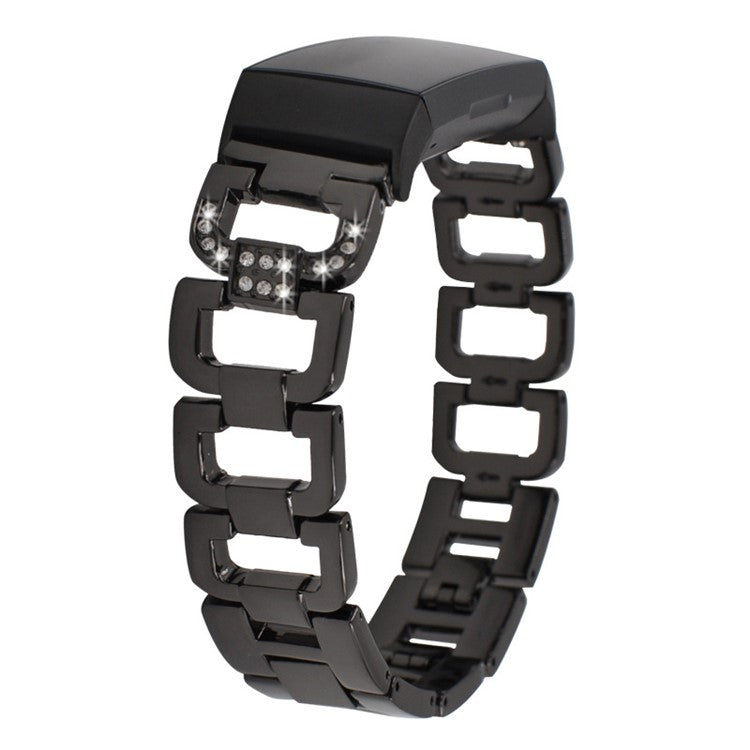 Durable Rhinestones Decor Aluminum Alloy Replacement Smart Watch Band Wrist Strap for Fitbit Charge 6 / 5 - Black