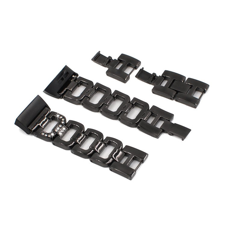Durable Rhinestones Decor Aluminum Alloy Replacement Smart Watch Band Wrist Strap for Fitbit Charge 6 / 5 - Black