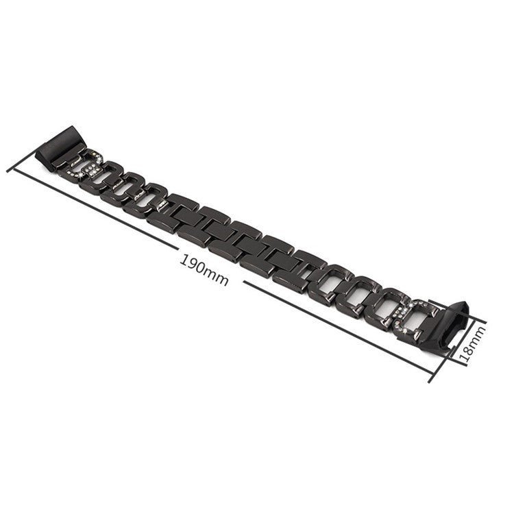 Durable Rhinestones Decor Aluminum Alloy Replacement Smart Watch Band Wrist Strap for Fitbit Charge 6 / 5 - Black